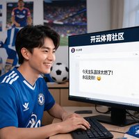 一位面带微笑的男性球迷，在开云体育社区发言