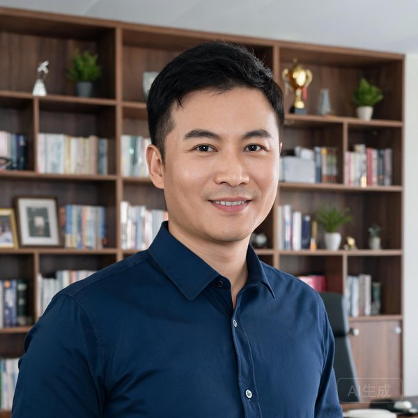 开云体育联合创始人兼CEO陈铭，身穿深蓝色衬衫，面带自信微笑，背景为办公室书架